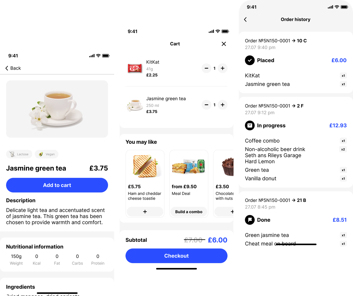 Order-from-seat flow across passenger devices