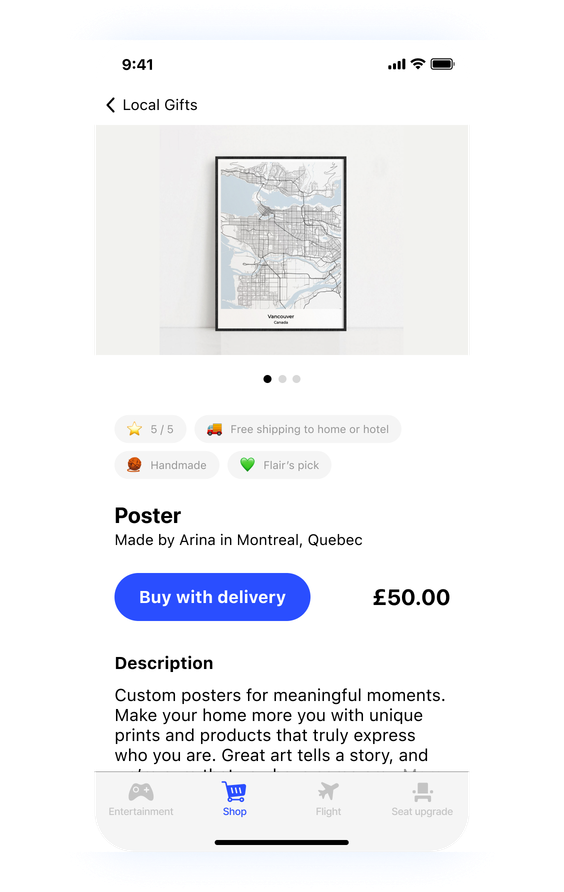 SkyMarket local gifts screen